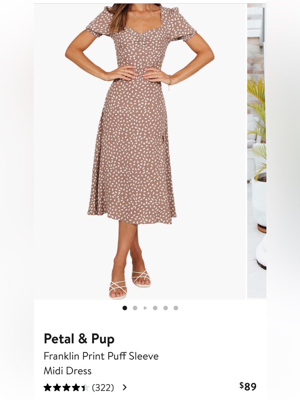 Petal & Pup Women's Puff Sleeve Square Neck Midi Dress in Mauve Print - Picture 2 of 4